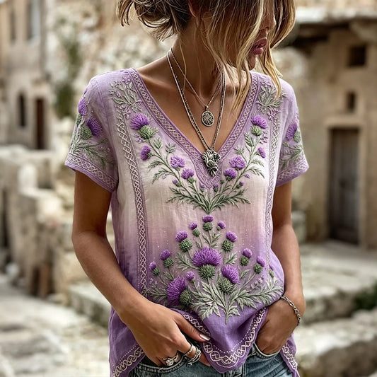 Women's Elegante Scottish Thistle Print Alzheimer's Awareness T-shirt
