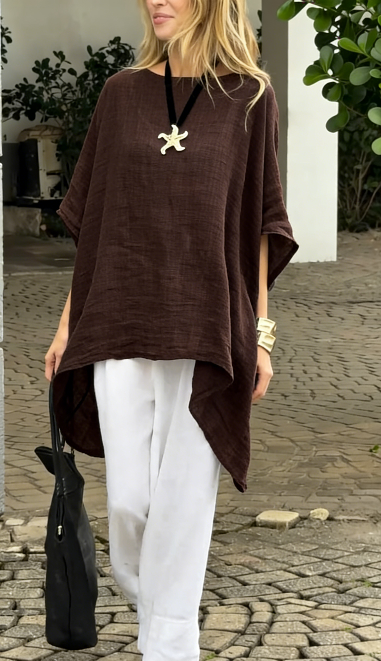 🌿 Linen Cotton Batwing Top