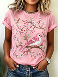 Women's Pink Casual T-Shirt with Cute Cat Animal Print