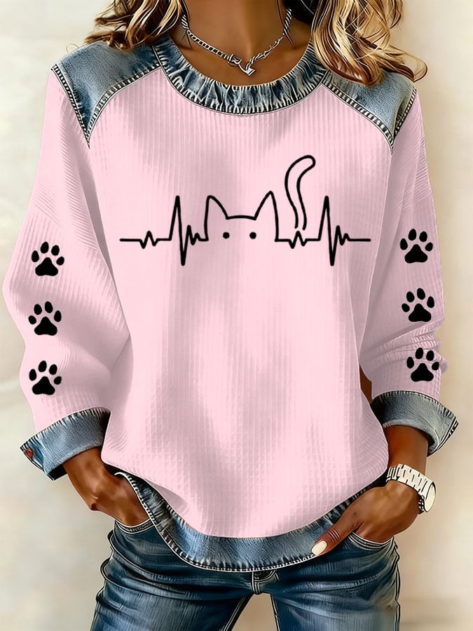 Women's Cute Cat Print T-shirt