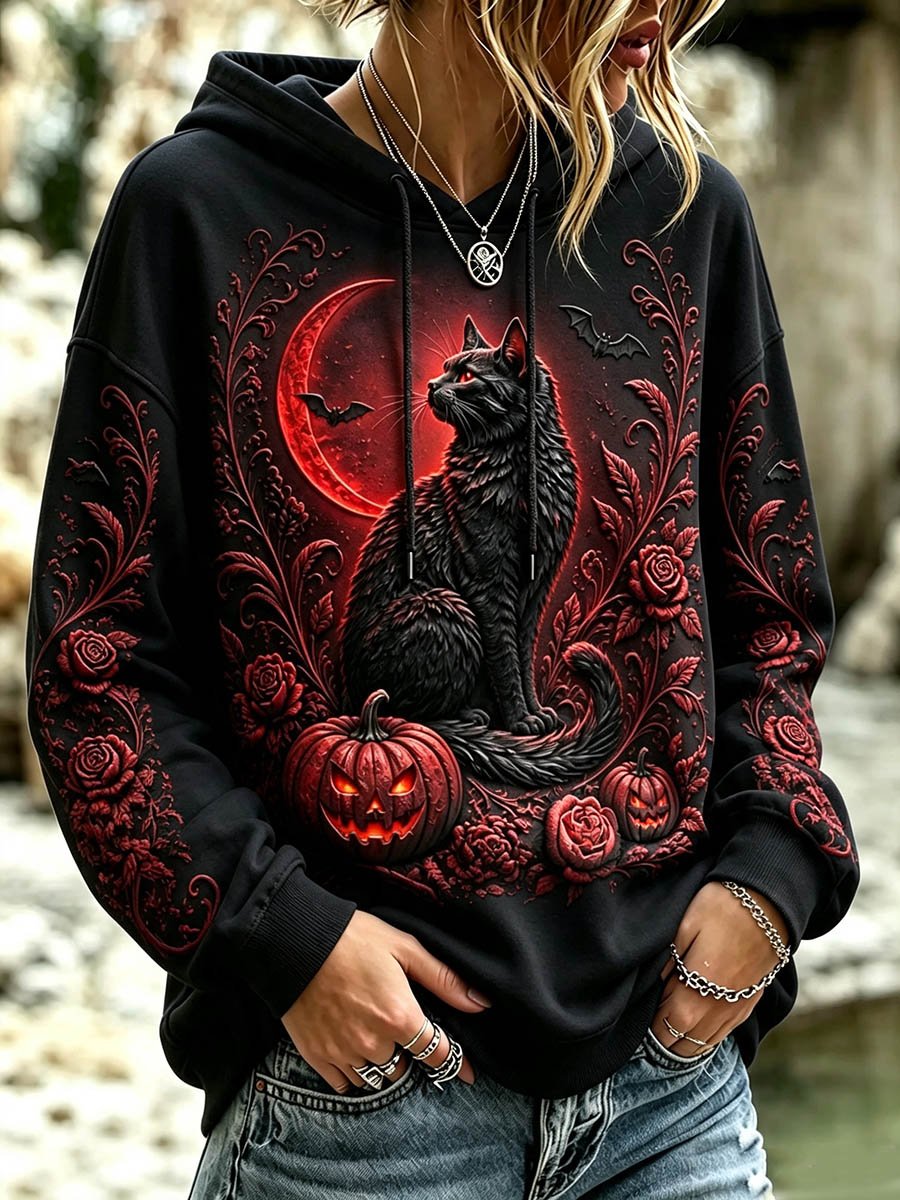 Women's Halloween Dark Cat Hoodie