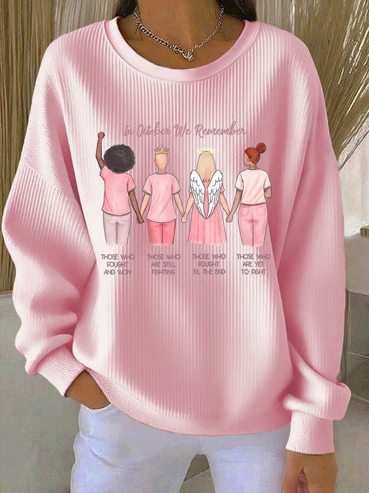 Women's Pink Print Casual Hooded Sweatshirt