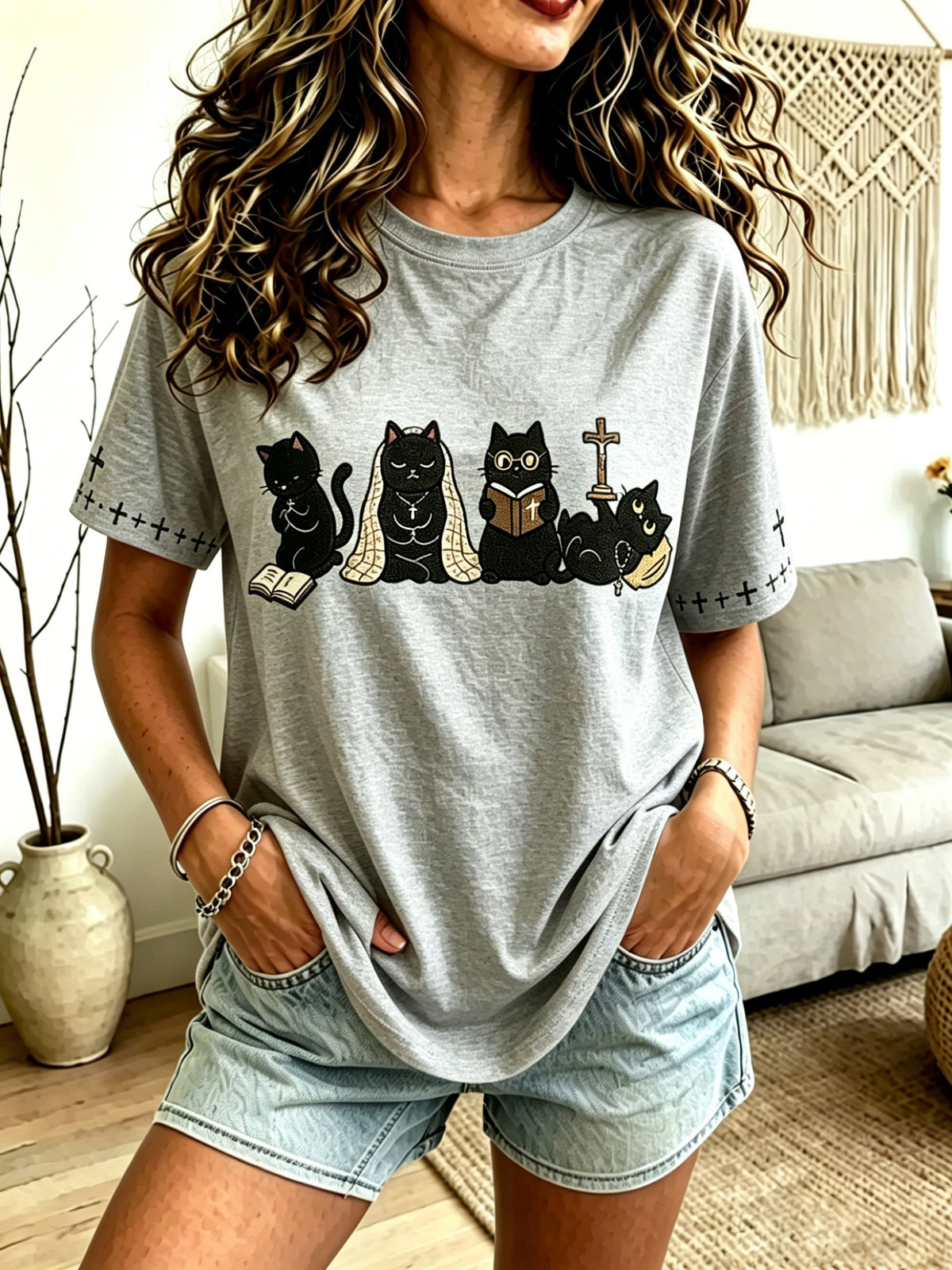 Women's "Faith" Cat-Print Top
