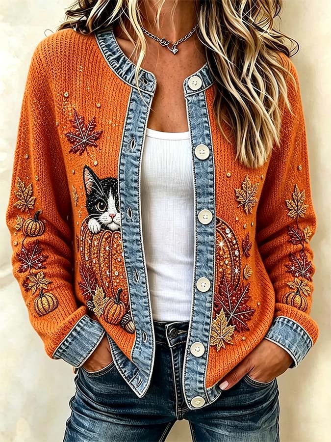 Women'S Casual Maple Leaf Knit Cardigan