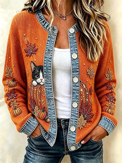 Women'S Casual Maple Leaf Knit Cardigan