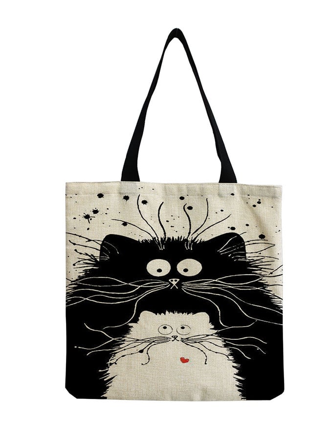 Fried Hair Cat Print Tote Bag