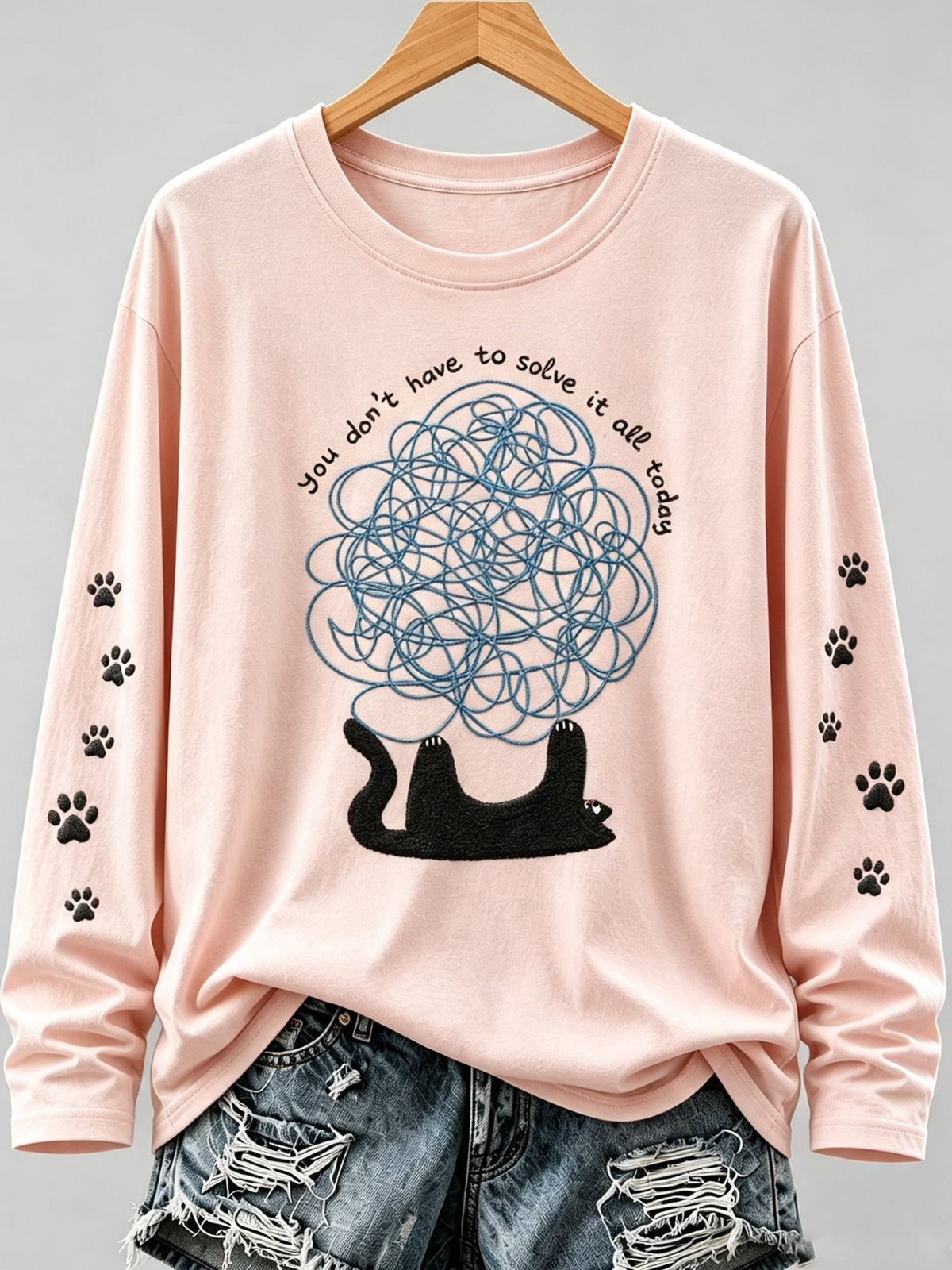 Women's Healing Cat Round Neck Long Sleeve Top