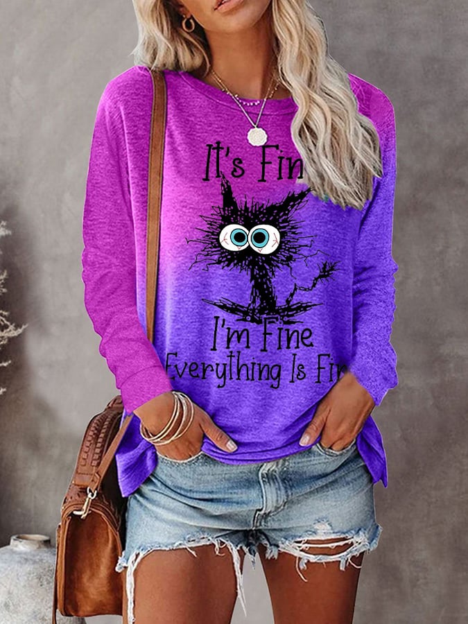 Women's It's Fine I'm Fine Everything Is Fine Gradient Letter Print T-shirt