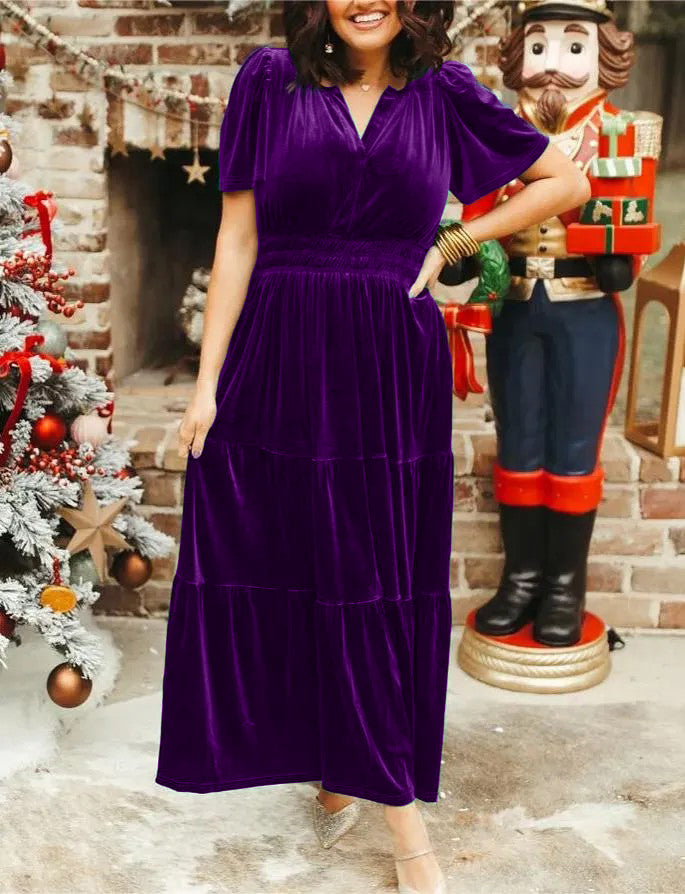 Hot Sale Women's Velvet Tiered Maxi Dress (Buy 2 Free Shipping)