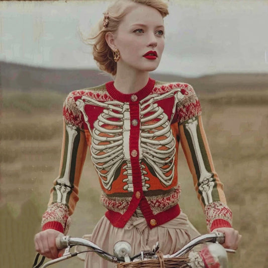 Vintage Halloween Anatomy Art Chunky Knitted Cardigan