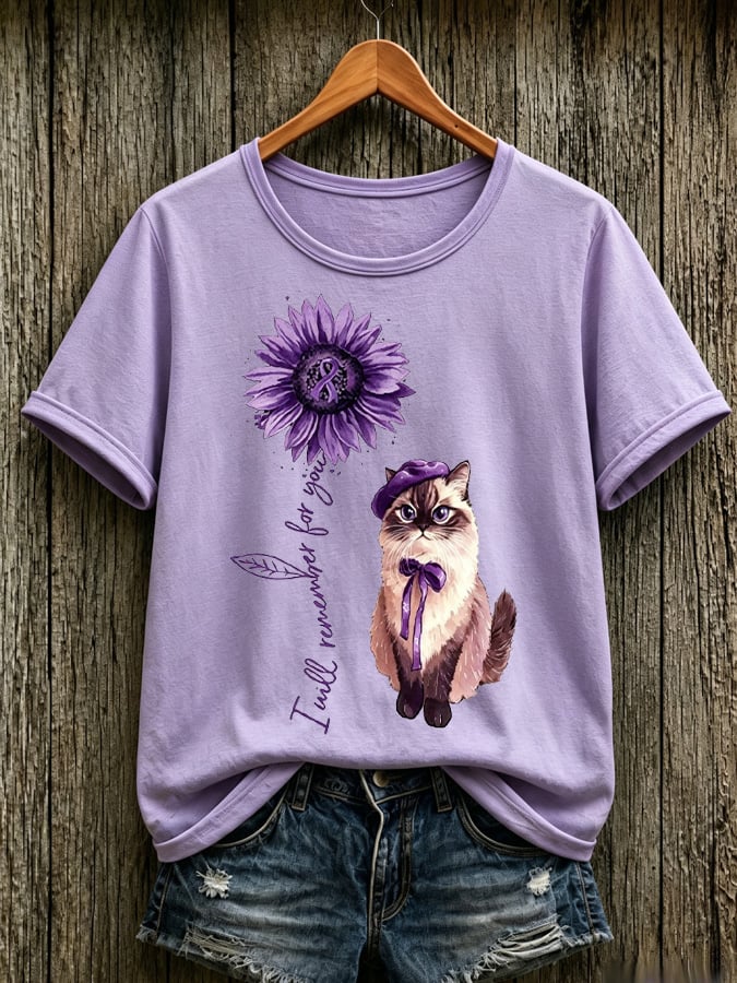 Women's Purple Floral Print T-Shirt