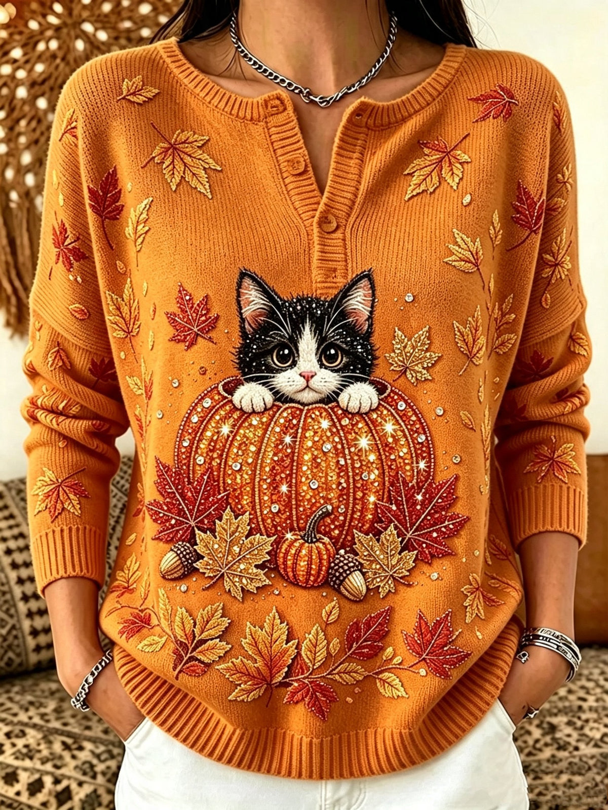 Women's Casual Autumn Cat-Print Top