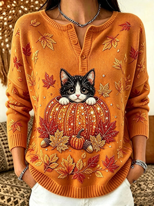 Women's Casual Autumn Cat-Print Top