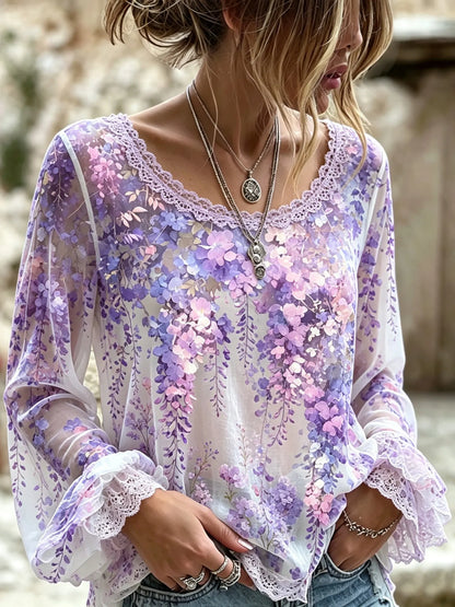 Women's Retro Bohemian Floral Print Top