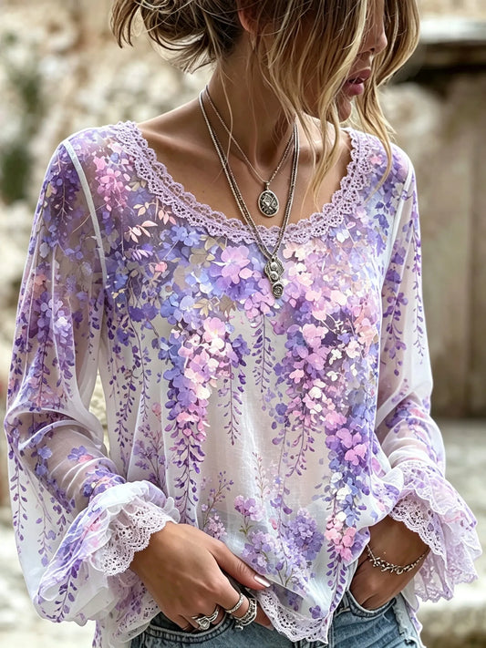 Women's Retro Bohemian Floral Print Top