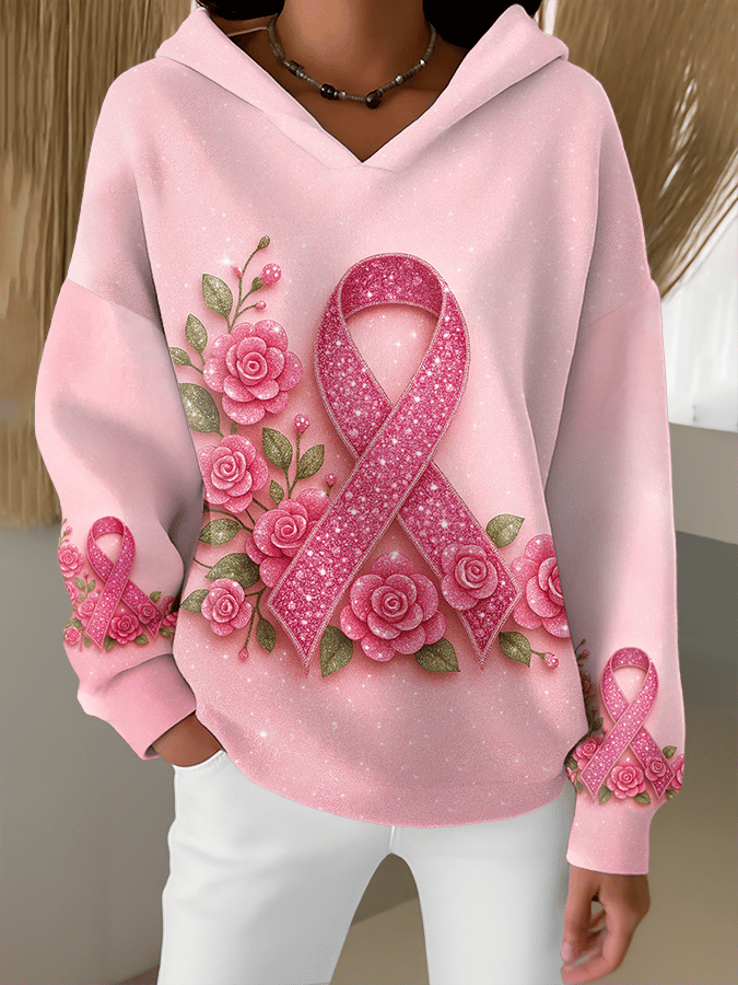 Women's Breast Cancer Print Fleece Lined Hoodie