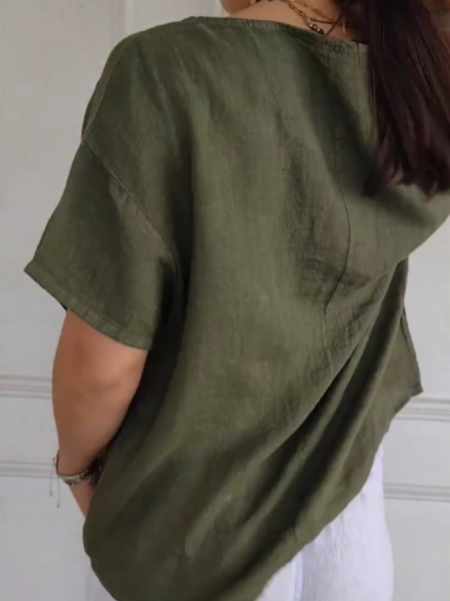 Casual Cotton Linen Side Buttons Tops