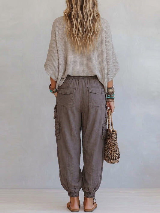 Casual & Cozy Two-piece Set: Waffle-knit Cotton Top And Cotton Cargo Pants
