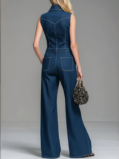 Women's Casual 100% Cotton Zip-up Denim Jumpsuit