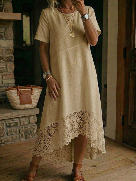 Women's Lace-paneled Cotton-linen Dress