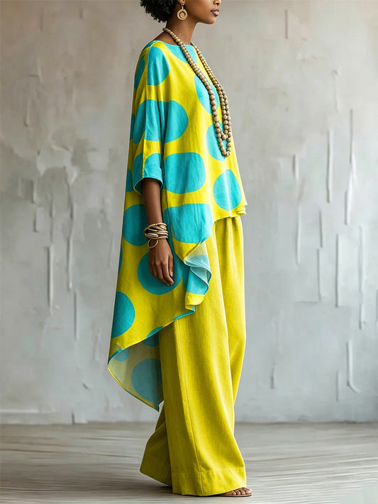 Elegant & Artistic Color-block Polka Dot Two-piece Set