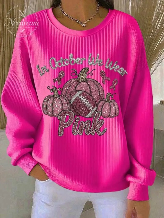 Women's October We Wear Pink Printed Casual Sweatshirt