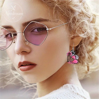 Retro Leopard Print Multi Heart Sunflower Ribbon Earrings