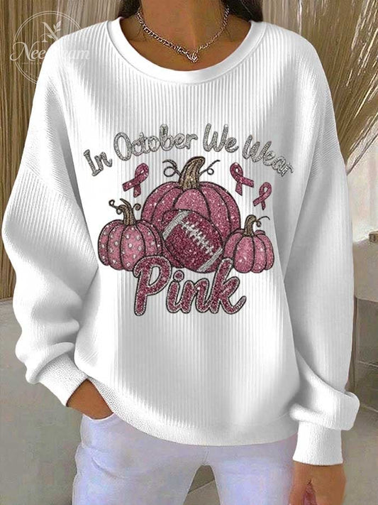 Women's October We Wear Pink Printed Casual Sweatshirt
