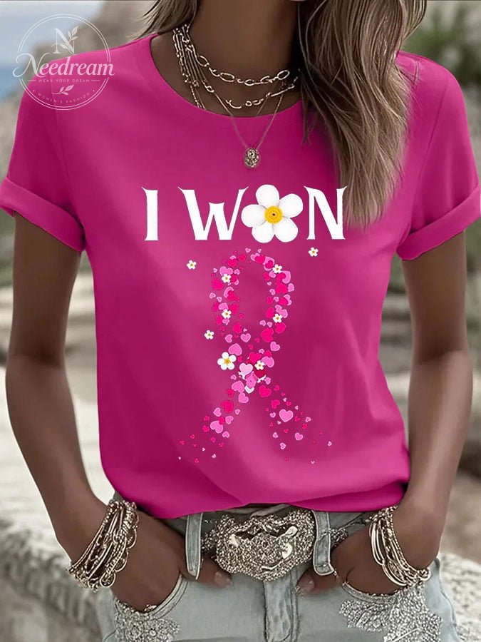 Women's Breast Cancer I m Won Survivor Print Casual T-shirt