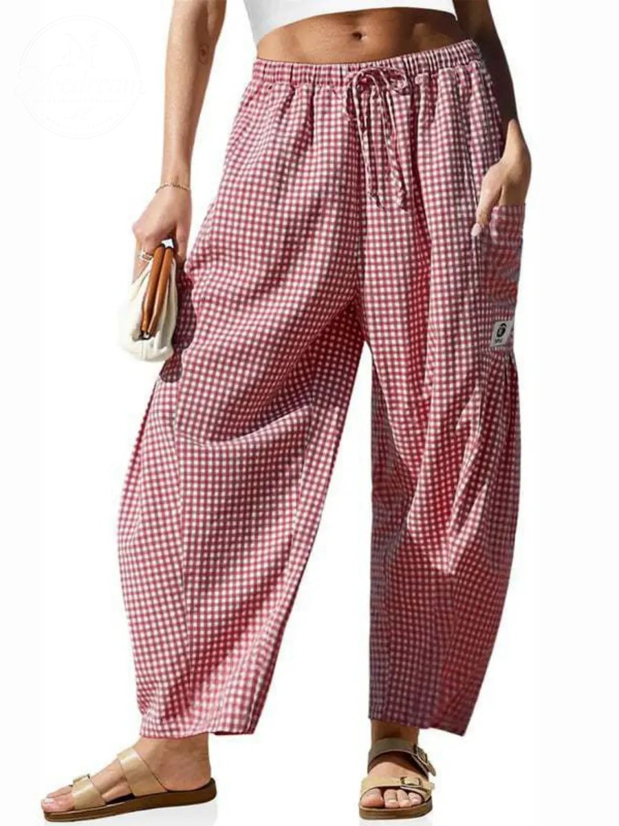 Women's Wide Leg Gingham Striped Plaid Pants