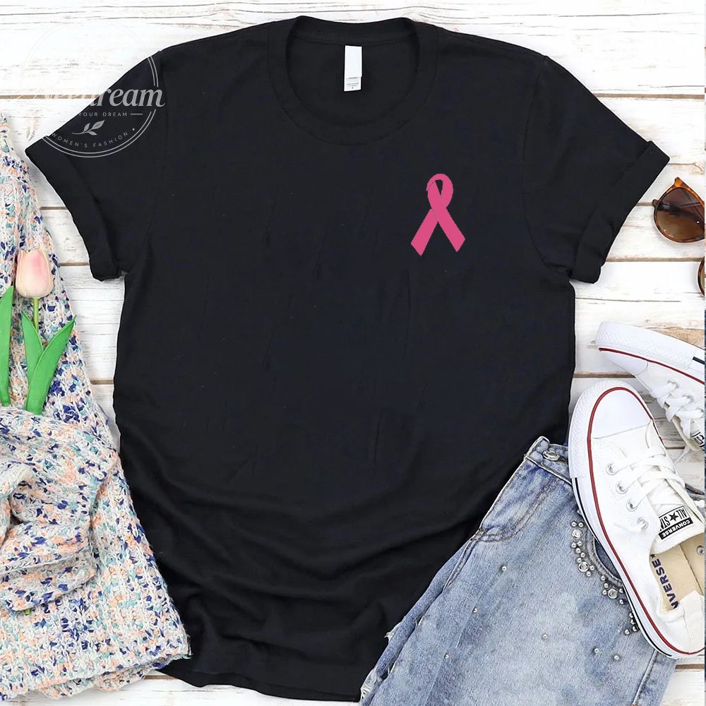 Women's Pink October Pink Ribbon Pattern Round-Neck T-Shirt