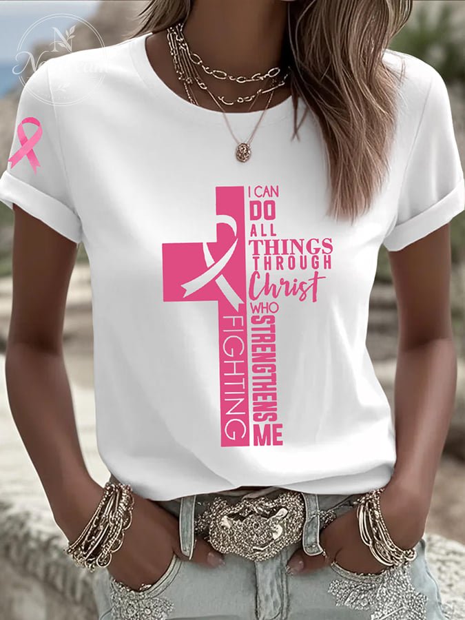 Women's Breast Cancer Awareness Printed Round Neck T-Shirt