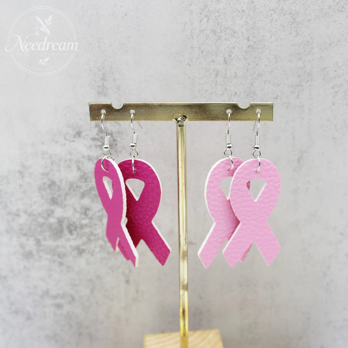 Breast Women'S Health Pink Ribbon Leather Earrings