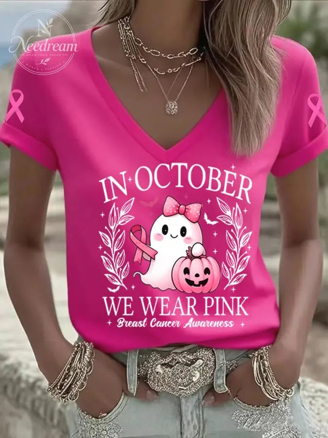 Women's In October We Wear Pink Print Casual T-Shirt