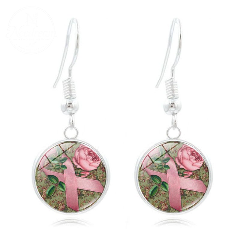 Pink Ribbon Time Gem Earrings