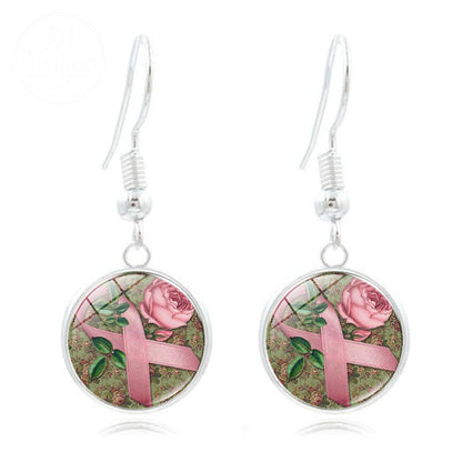Pink Ribbon Time Gem Earrings