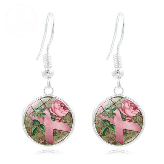 Pink Ribbon Time Gem Earrings