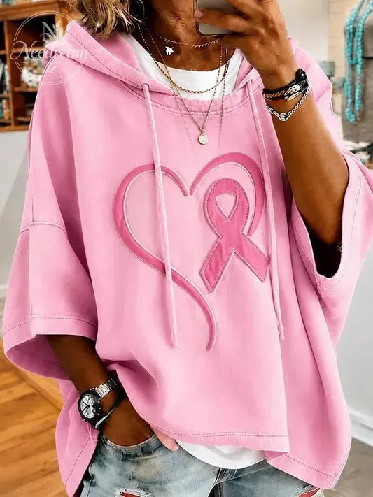 Women's Heart Awareness Ribbon Minimal Hooded Top