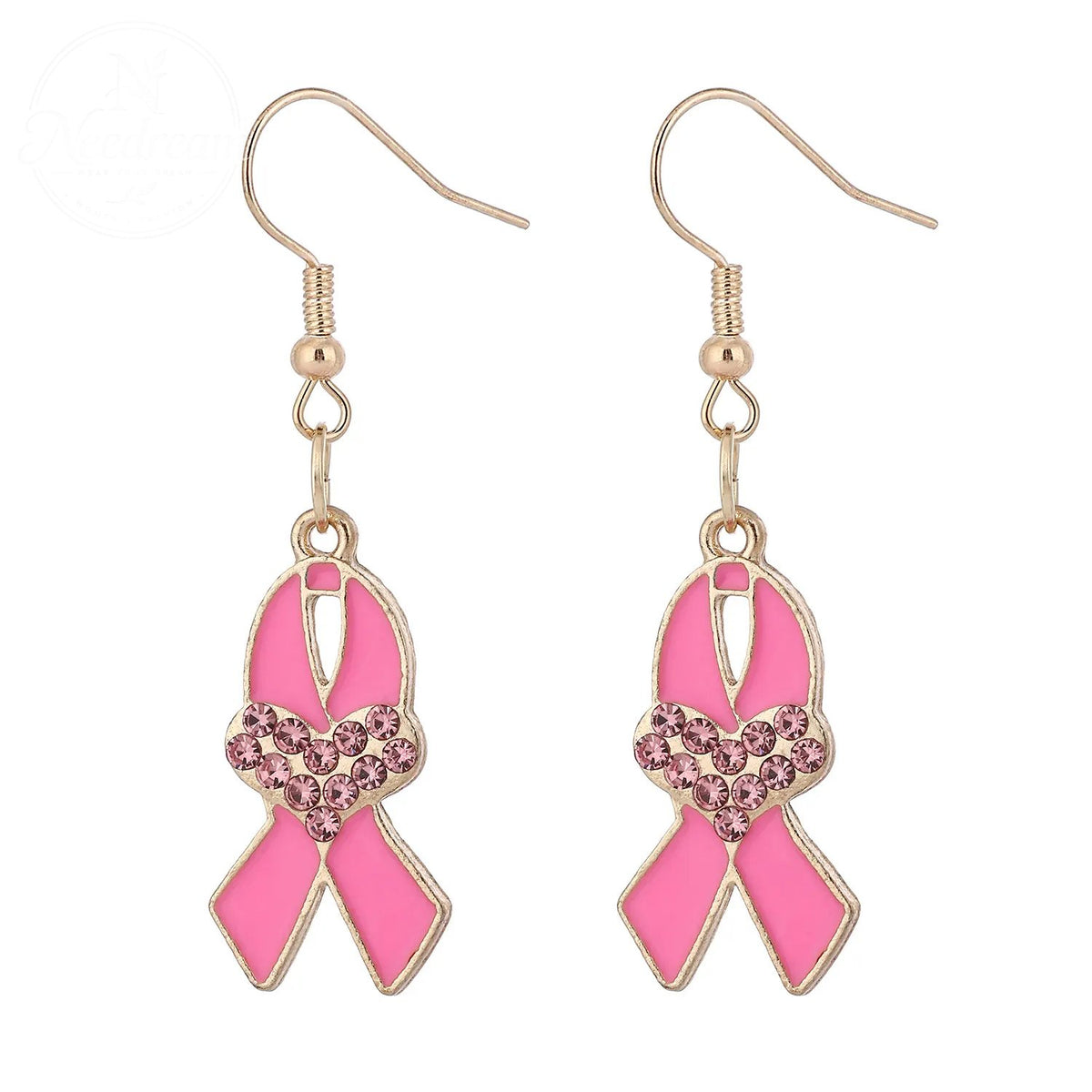 Pink Ribbon Heart Health Breast Cancer Earrings