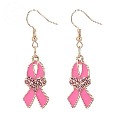 Pink Ribbon Heart Health Breast Cancer Earrings