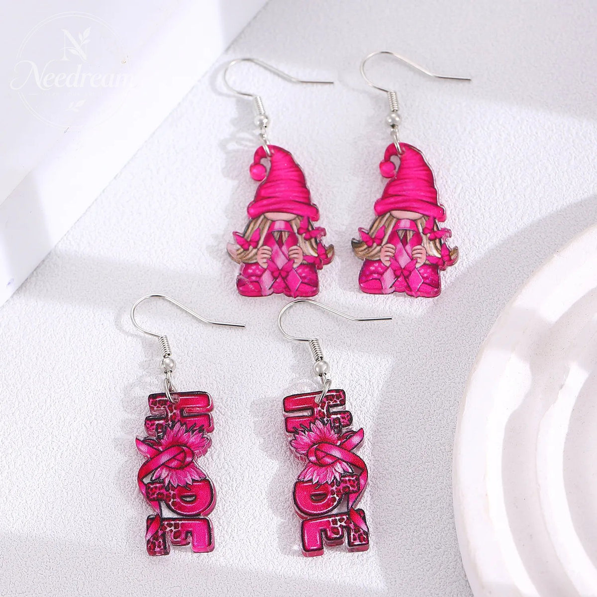 Pink Bow Ribbon Earrings
