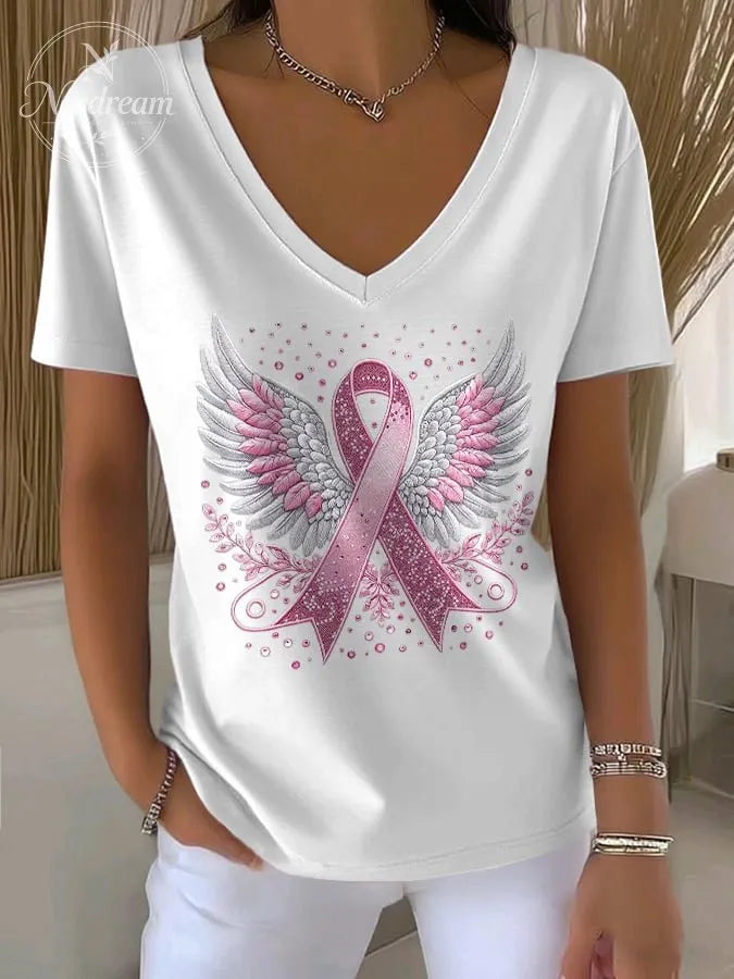 Women's Casual Pink Wings T-Shirt