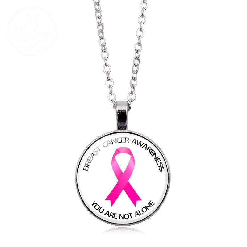 Love Women Pink Ribbon Gemstone Necklace