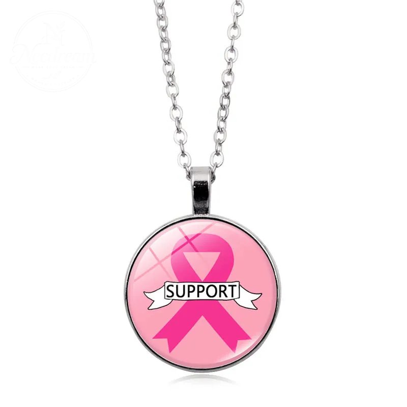 Love Women Pink Ribbon Gemstone Necklace