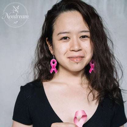 Breast Women'S Health Pink Ribbon Leather Earrings