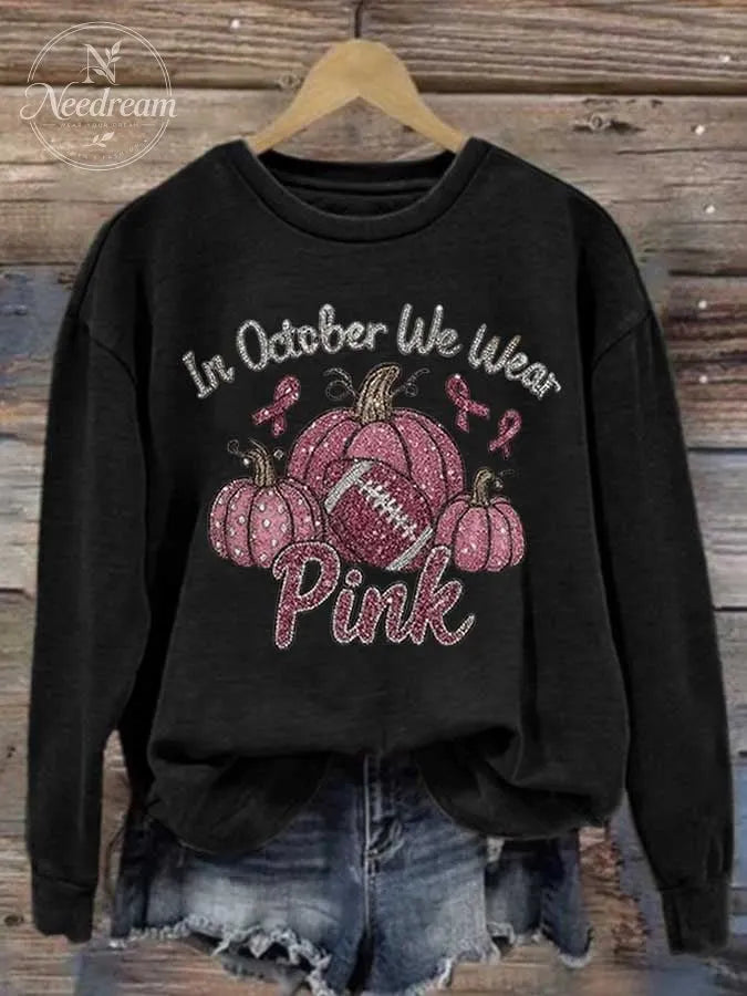 Women's Breast Cancer Awareness Print Crew Neck Sweatshirt