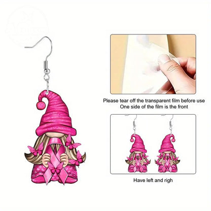 Pink Ribbon Santa Claus Earrings
