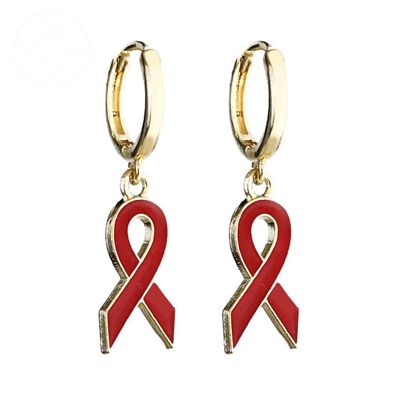 AIDS HIV Awakening Day Red Ribbon Care Activity Earrings