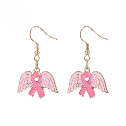 Pink Ribbon Heart Health Breast Cancer Earrings