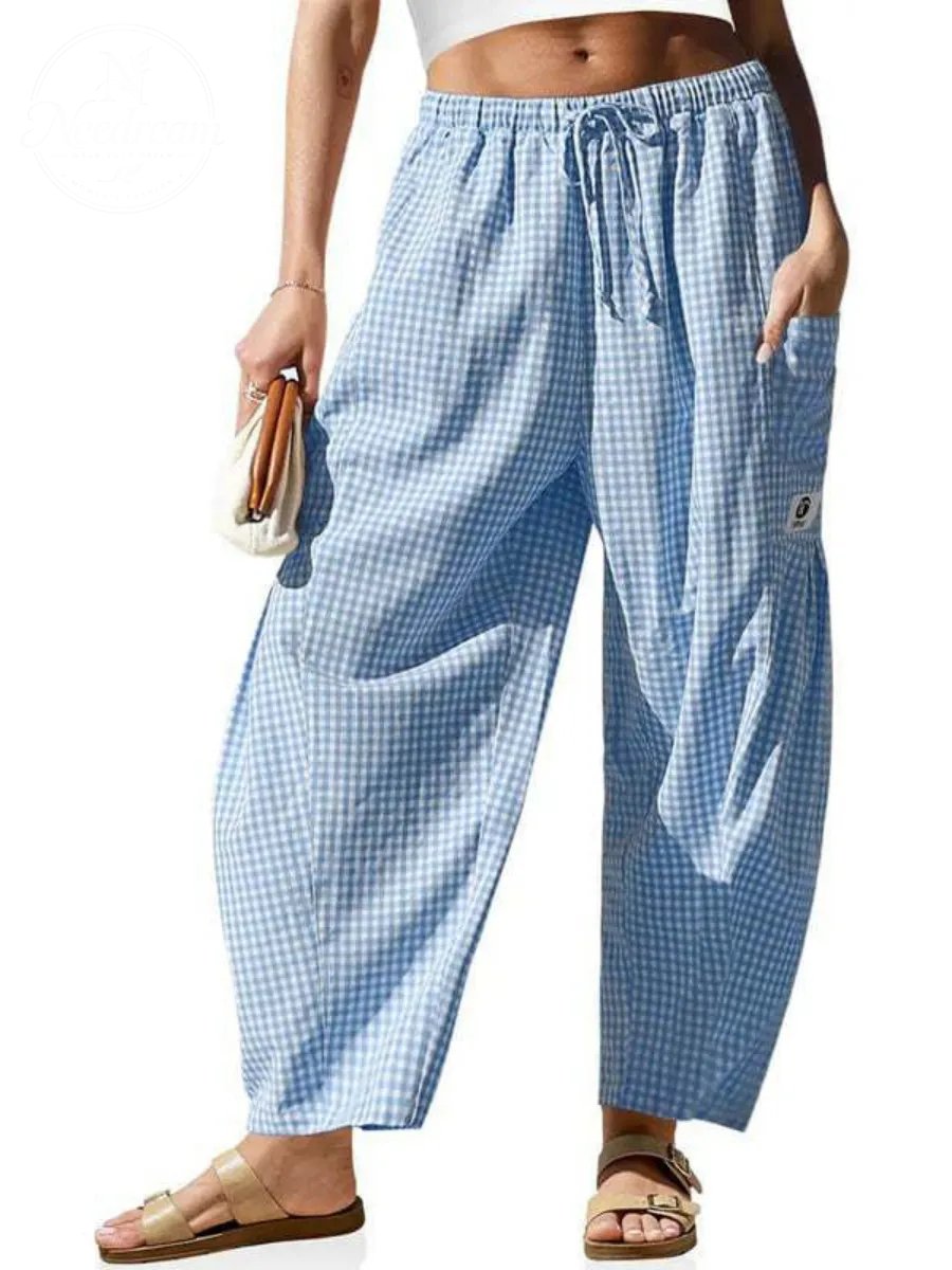 Women's Wide Leg Gingham Striped Plaid Pants
